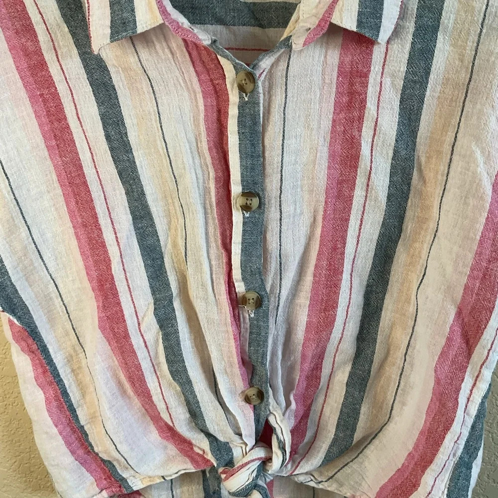 Thread + Supply Womens Linen Blend‎ Tie Top Button Down Size Large - Picture 3 of 5